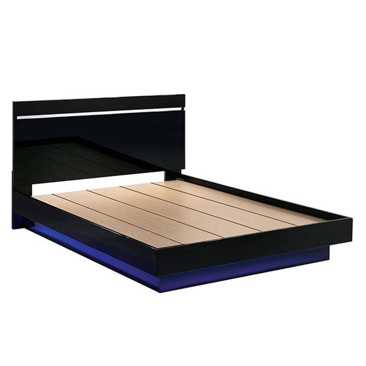 Alt View 3. Manhattan Lane - Pero King Size Bed w Silver Trimmed Headboard, LED Footboard - Black, Chrome Silver.