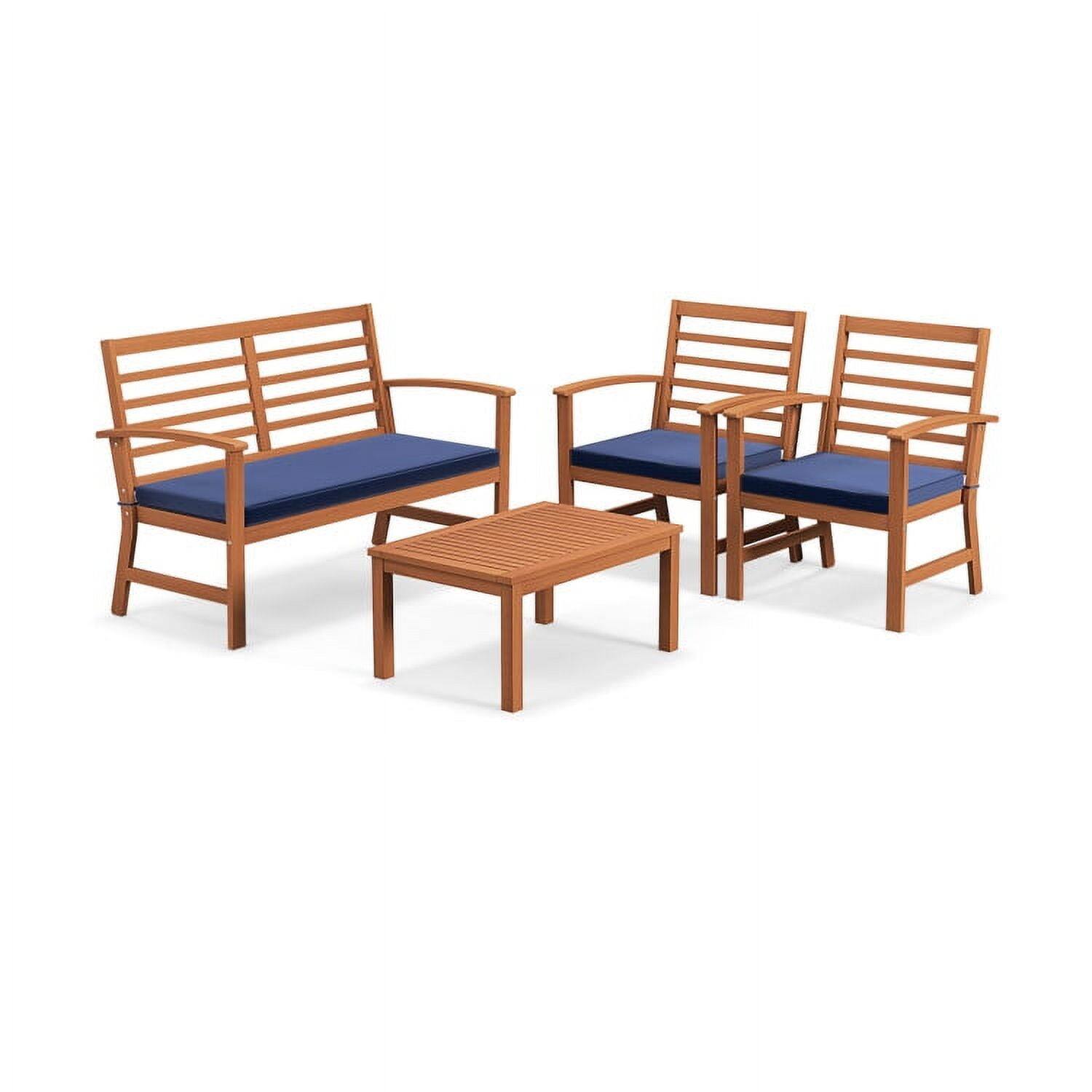 Back. Pefilos - 4 Pieces Outdoor Furniture Set, Deluxe Outdoor Patio with Stable Acacia Wood Frame-Navy - Blue.