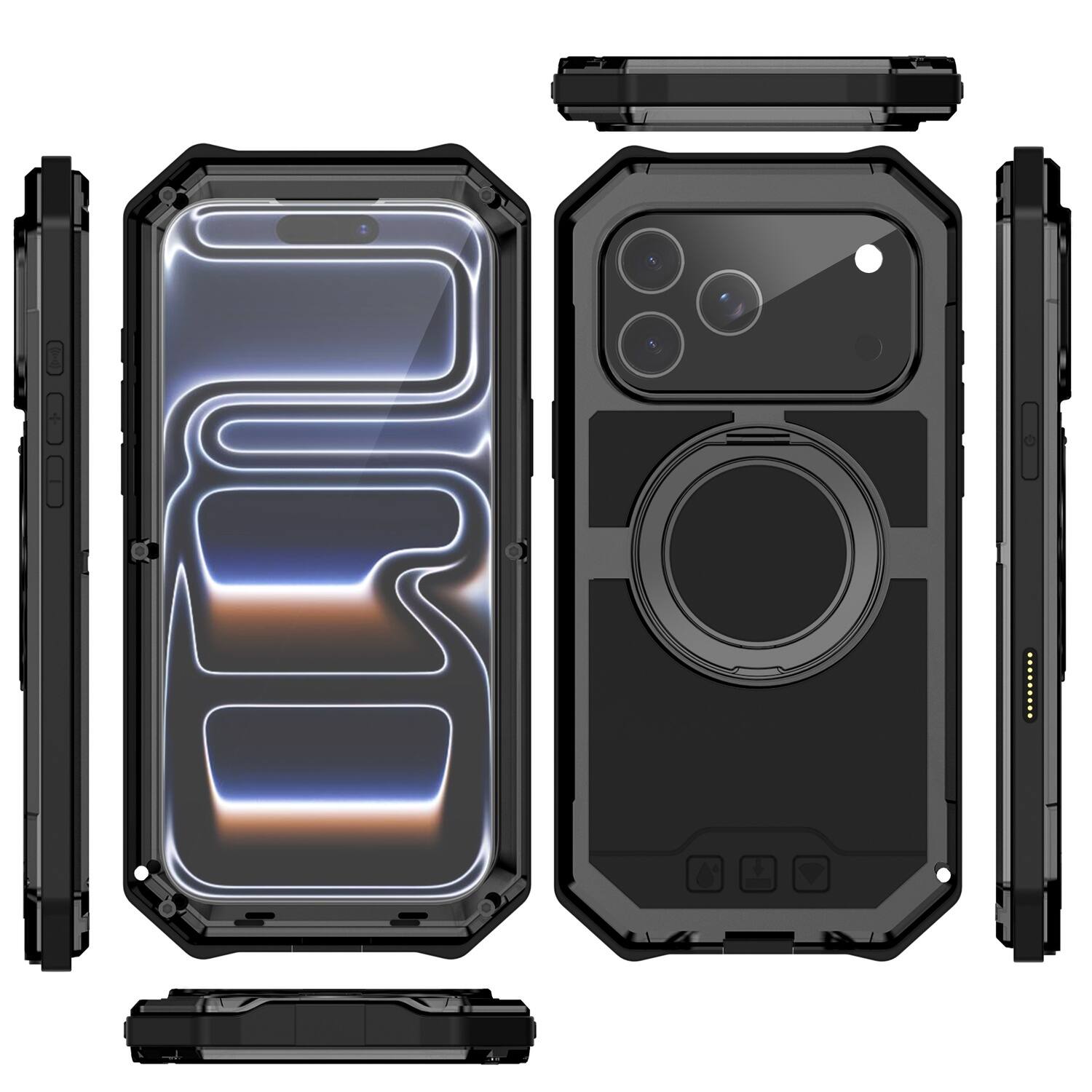 Alt View 4. Dteck - Rugged Magnetic Case For iPhone 17 Pro Max Shockproof Heavy Duty Full Body Cover Built-in Screen and Lens Protector - Black.
