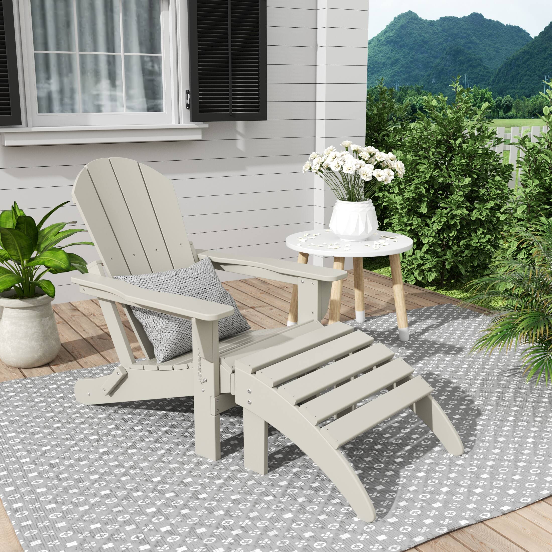 Angle. WestinTrends - WestinTrends Malibu 2 piece set classic Adirondack chair with ottoman (1 seater) - Sand.