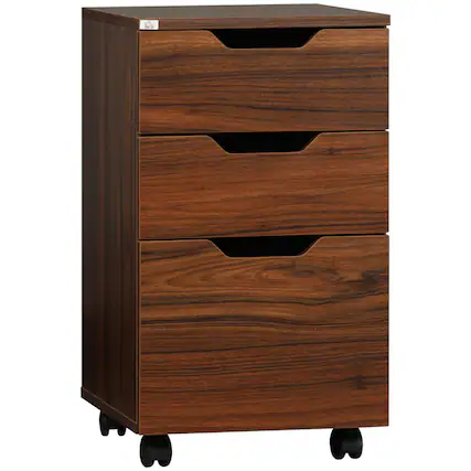 Front. HTUTWOO - 3 Drawer Office Storage Cabinet - Under Desk Mobile File Cabinet, Rolling Wheels with Locking Brakes, Slide-Out Drawers - Black.