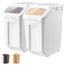 VEVOR - Rice Storage Container 2 Pack 32 lbs/5.28 Gallons Dog Food Dispenser, for Kitchen Pantry, 20L x 2 Grain Cereal Flour - White