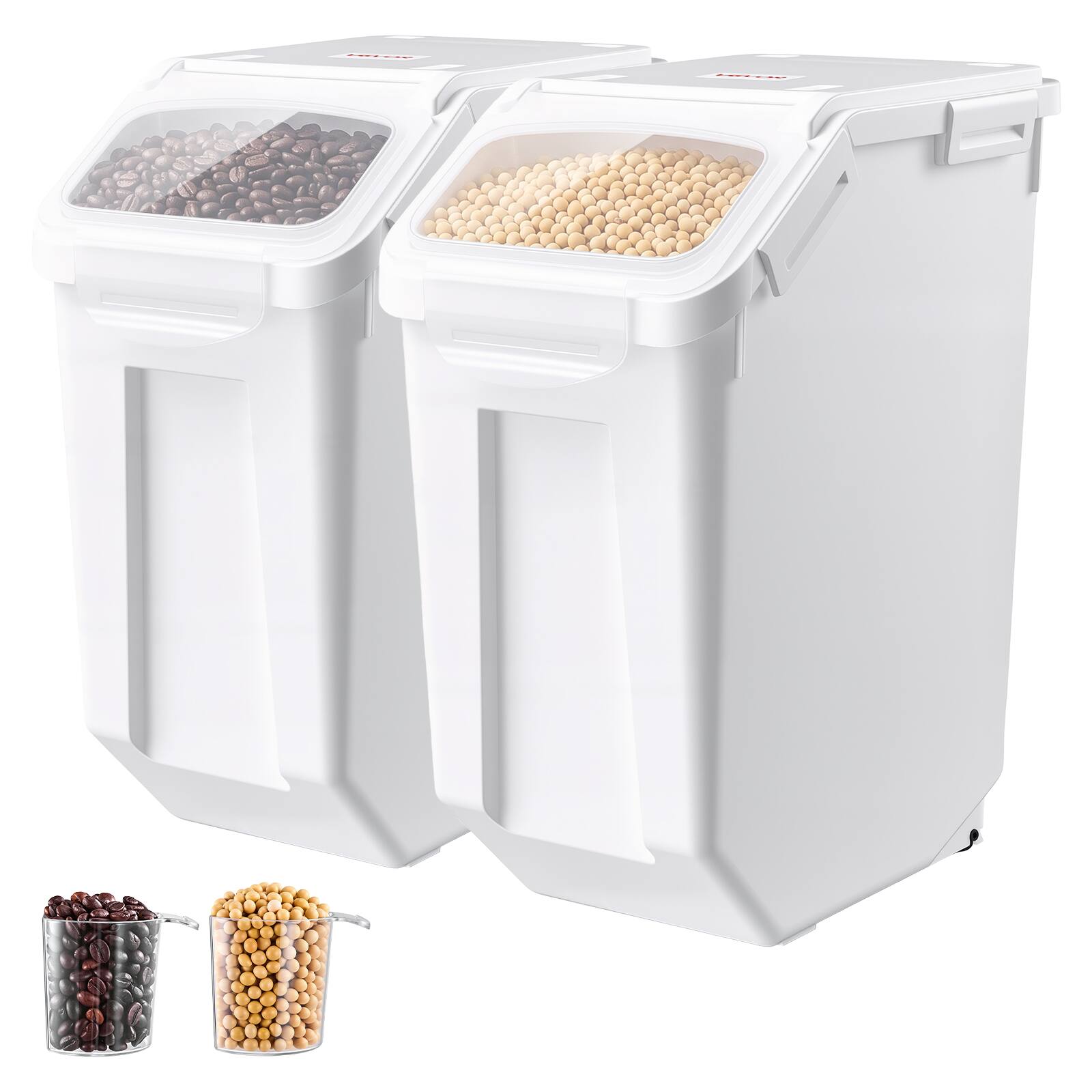 Front. VEVOR - Rice Storage Container 2 Pack 32 lbs/5.28 Gallons Dog Food Dispenser, for Kitchen Pantry, 20L x 2 Grain Cereal Flour - White.