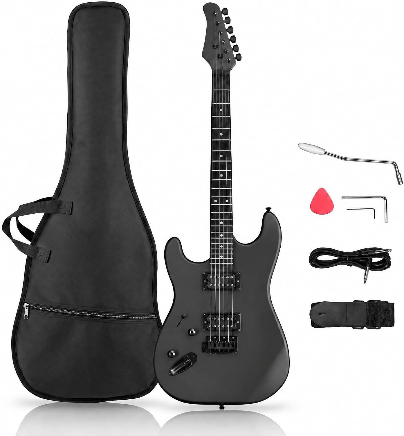 Angle. Winado - 39 Inch H-H Pickup Electric Guitars Kit Left-Handed Electric Guitar, Full Size Solid Body Guitars With 20W AMP - Black.
