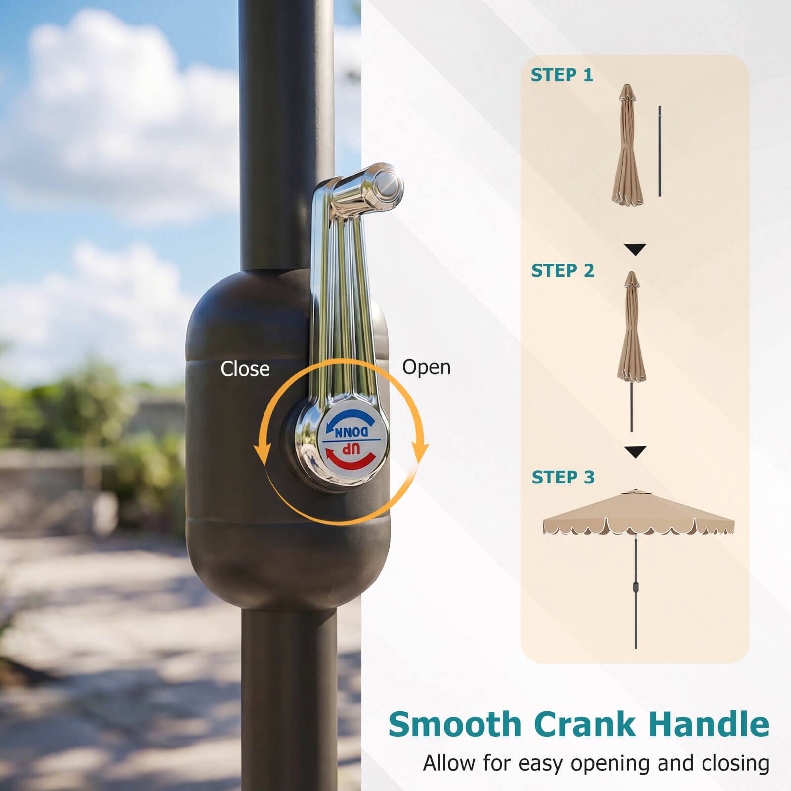 STEP 1  
STEP 2  
Close  
Open  
DONN UP  
STEP 3  
Smooth Crank Handle  
Allow for easy opening and closing