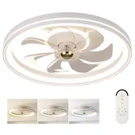 Gymax - 3000-6500K Dimmable Modern Flush Mount LED Fan Light w/ 3 Color Temperature - White