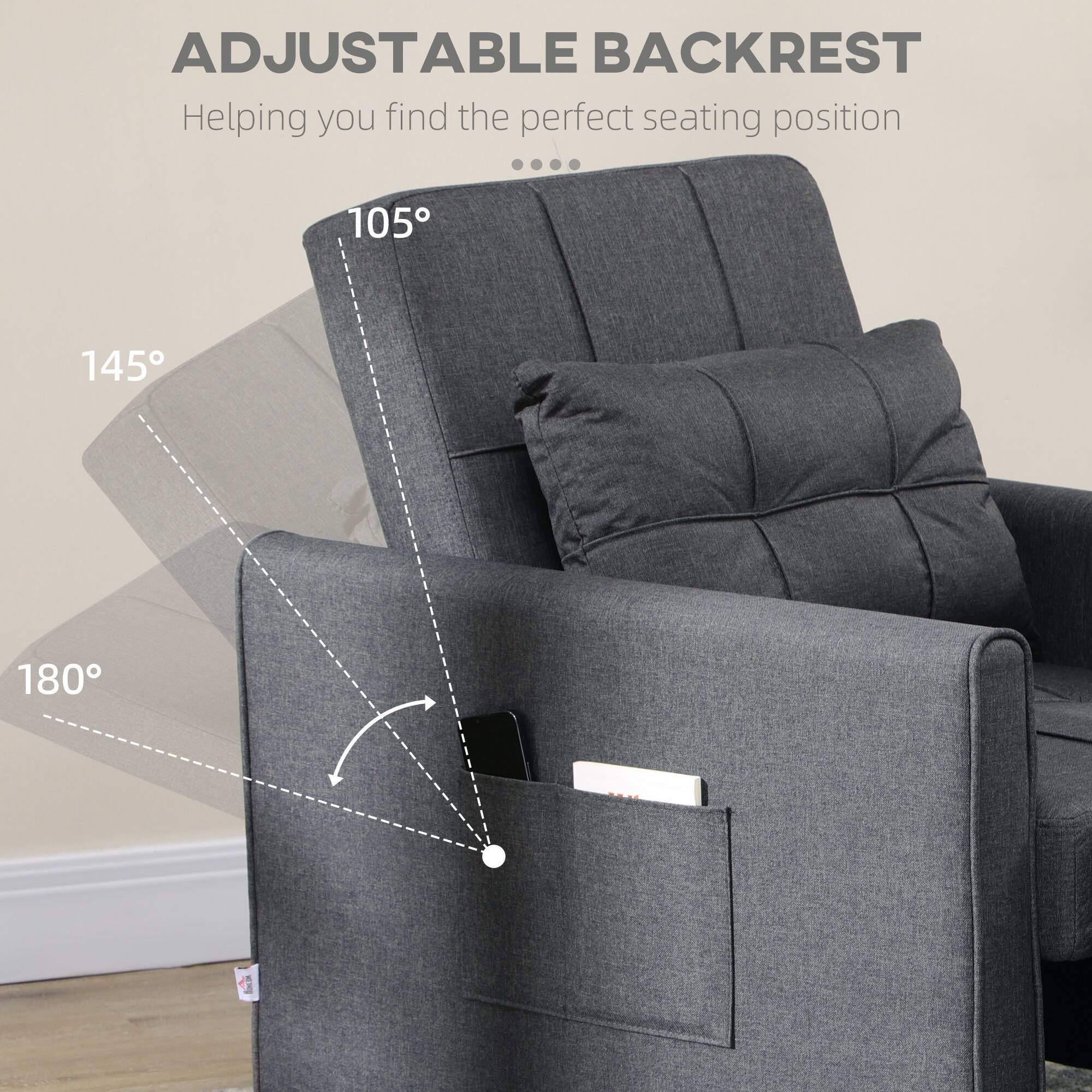 ADJUSTABLE BACKREST  
Helping you find the perfect seating position

105°  
145°  
180°