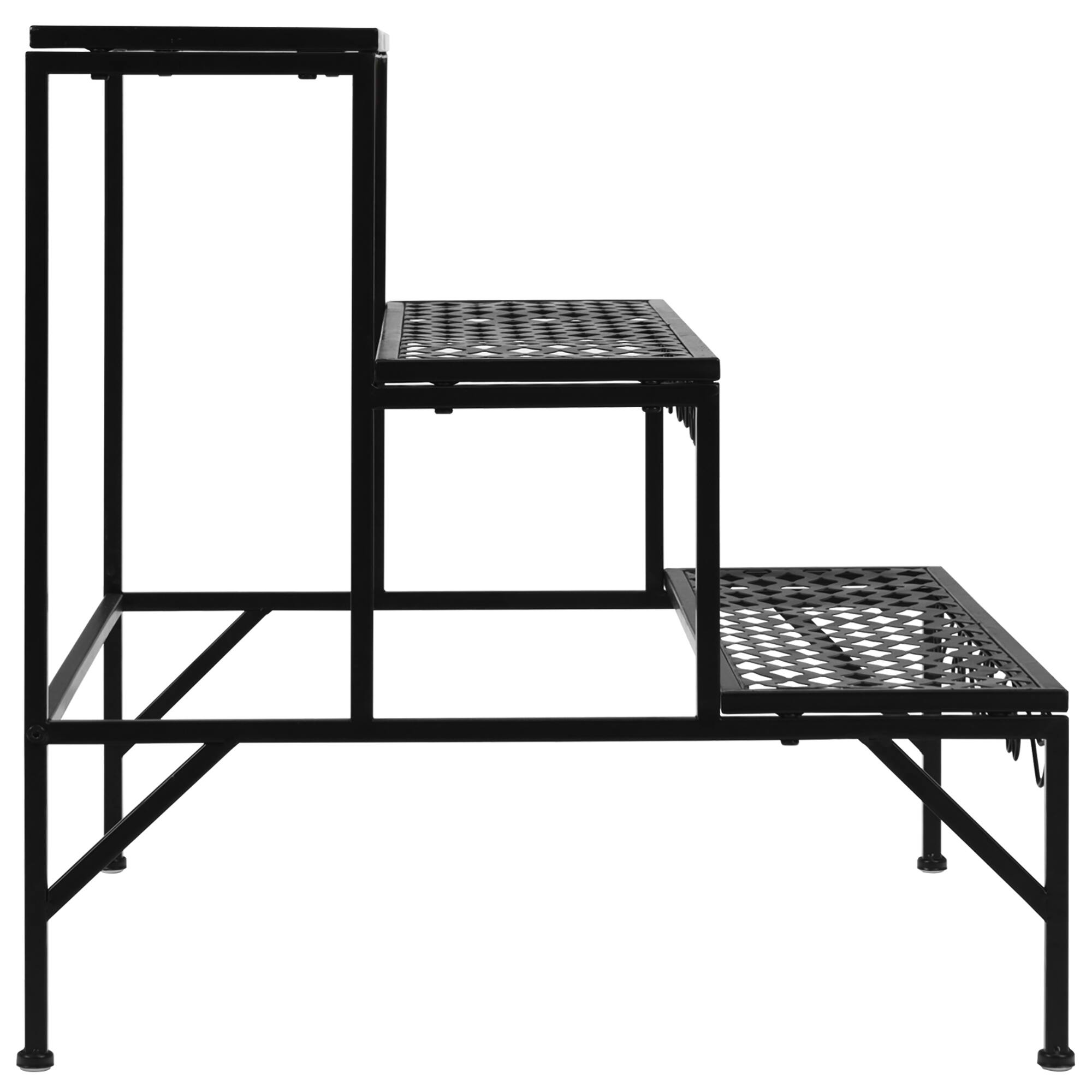 Alt View 3. Costway - 3 Tiers Metal Plant Stand Ladder Flower Pot Rack Decorative Planter Holder - black.