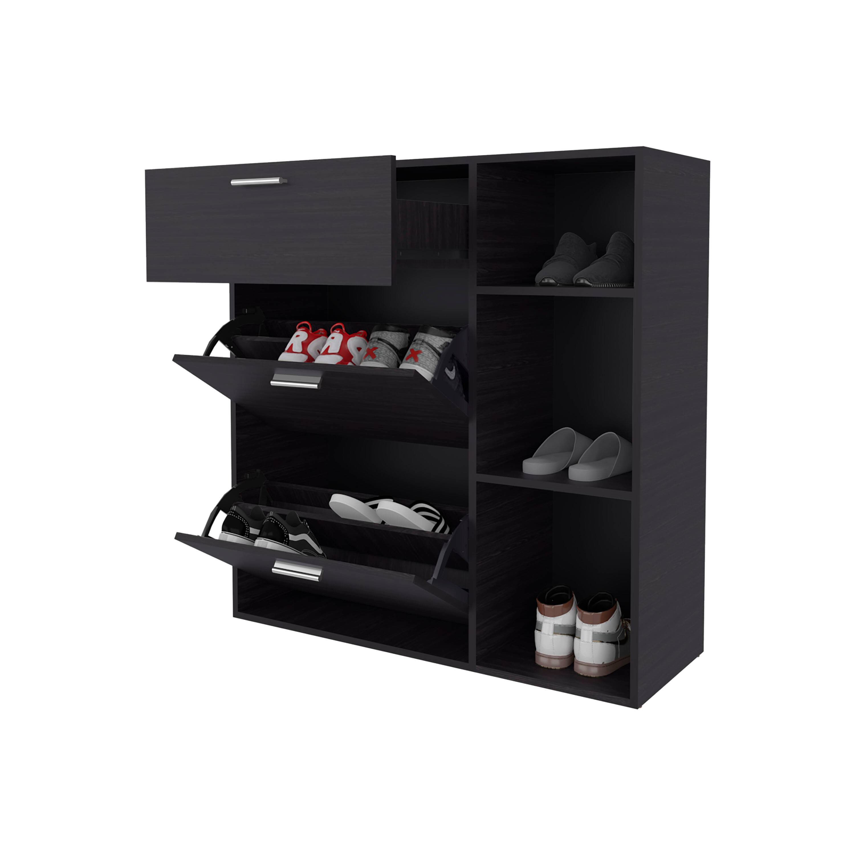 Alt View 1. TinyHomie - Sierra Shoe Storage Cabinet 2 Tilt-Out Drawers 1 Top Drawer 3 Open Side Shelves Vertical Design - Wenge.