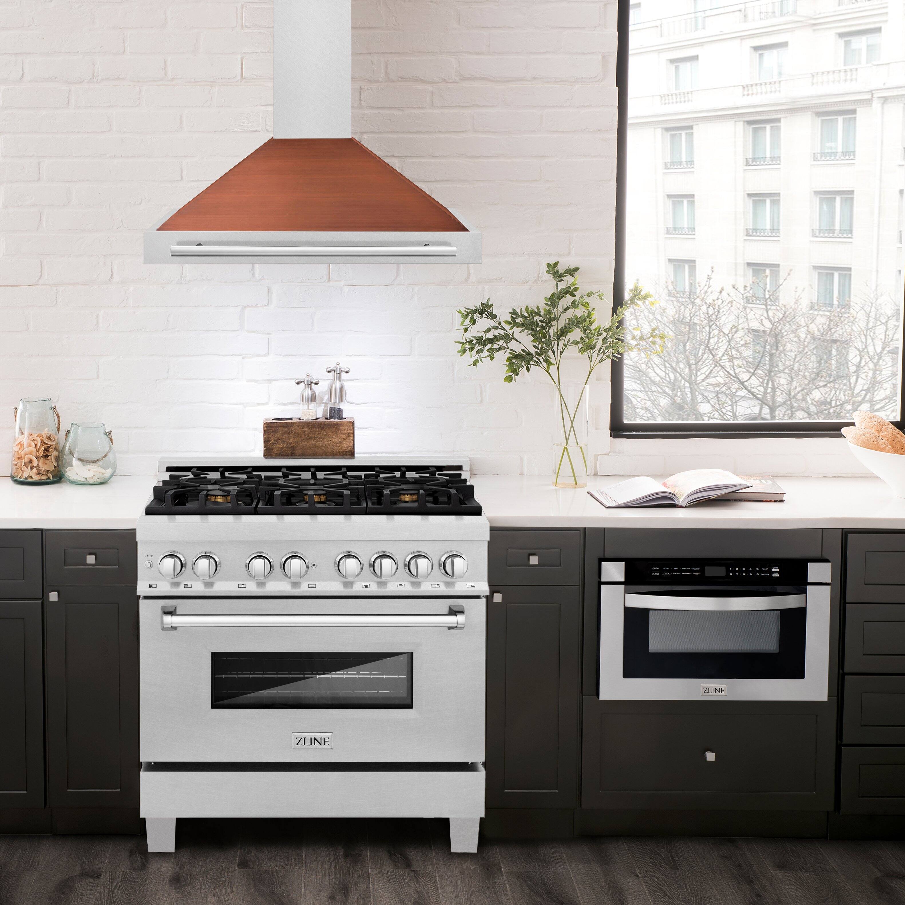 The text on the image is "ZLINE," which is a brand of stainless steel appliances.