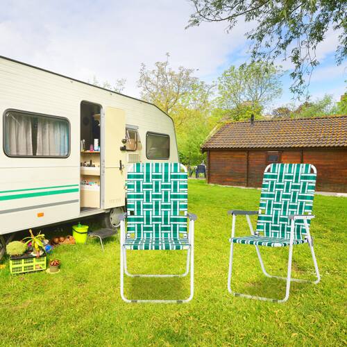 Alt View 8. Winado - 2PCS 37in Portable Folding Beach Chairs, Patio Lawn Webbed Strap Camping Chairs for Indoor/Outdoor Yard Garden Beach - Light Green Stripe.