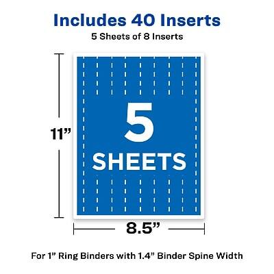 Includes 40 Inserts  
5 Sheets of 8 Inserts  
5 Sheets  
11" x 8.5"  
For 1" Ring Binders with 1.4" Binder Spine Width