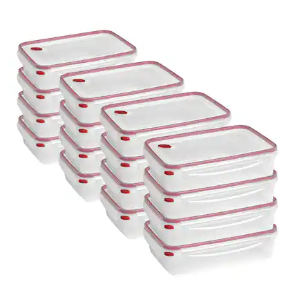 Front. Sterilite - Sterilite 03426604 16 Cup Rectangle UltraSeal Food Storage Container, Red 16 Ct - Clear/Rocket Red.