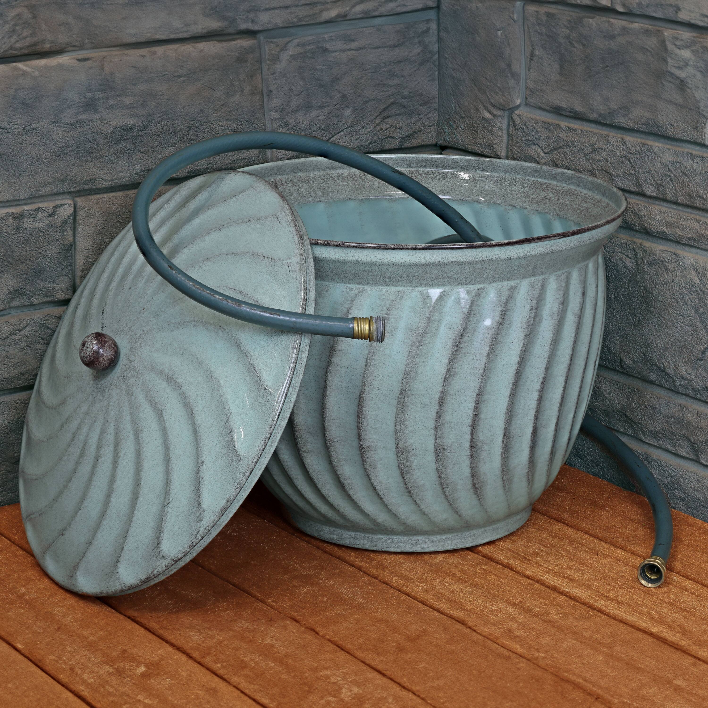 Alt View 1. Sunnydaze - Decorative Metal Garden Hose Holder - Sage Glaze.