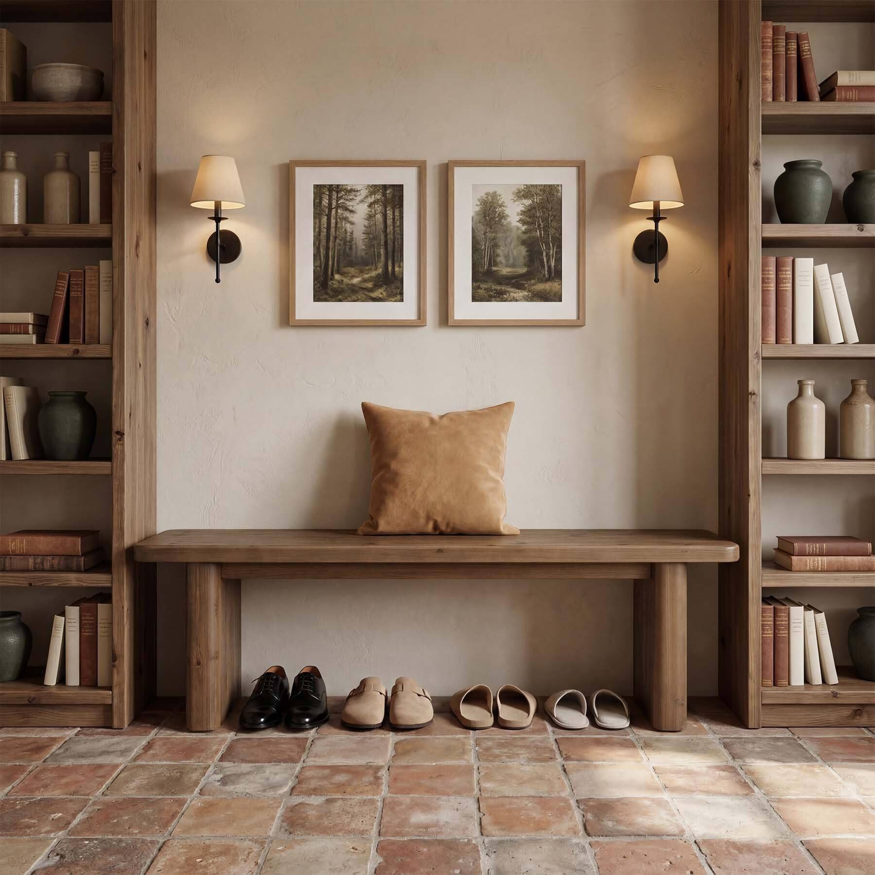 Alt View 2. Tribesigns - Solid Wood Entryway Bench, 55.1" Farmhouse Shoe Bench - Brown.