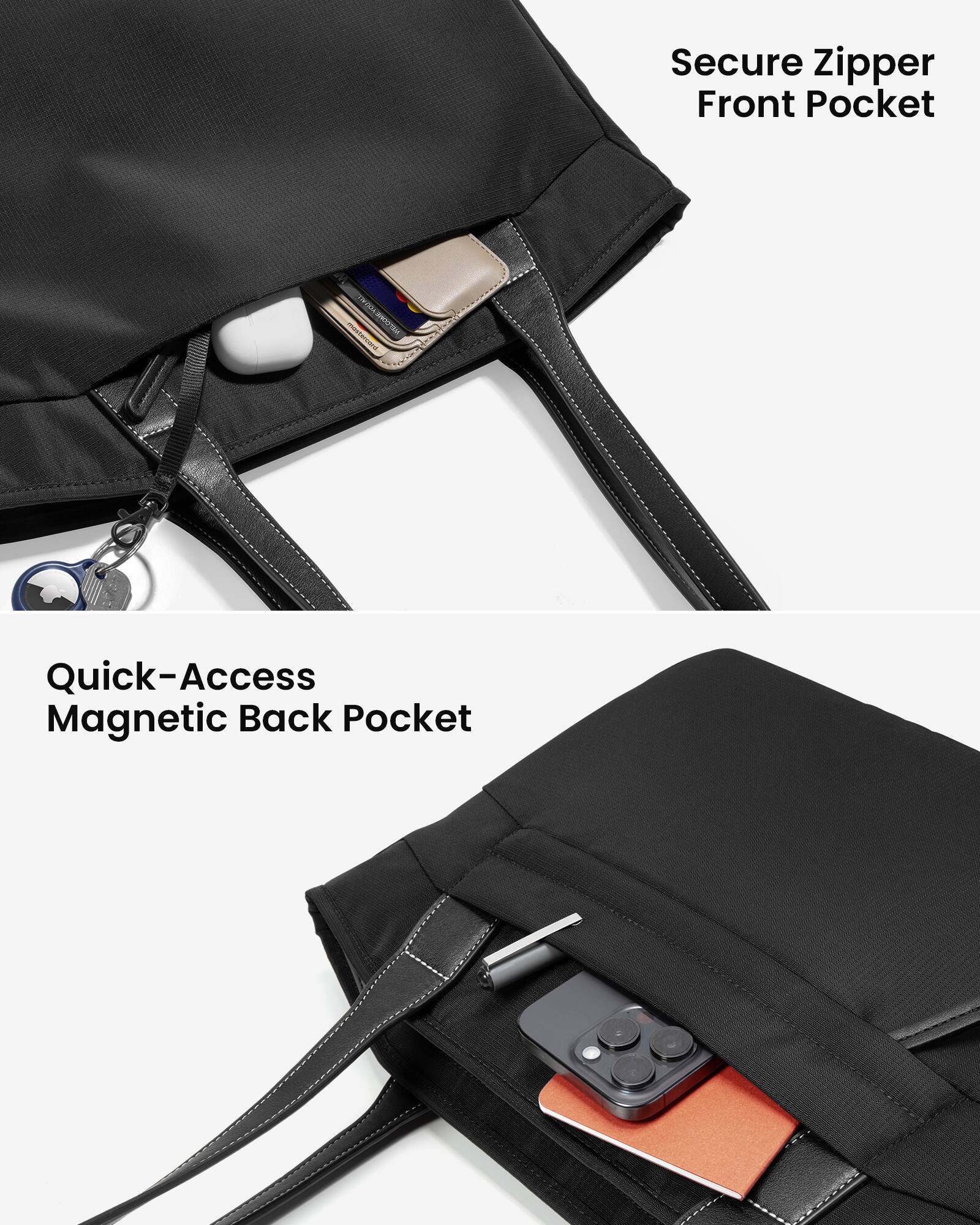 Secure Zipper Front Pocket Quick-Access Magnetic Back Pocket