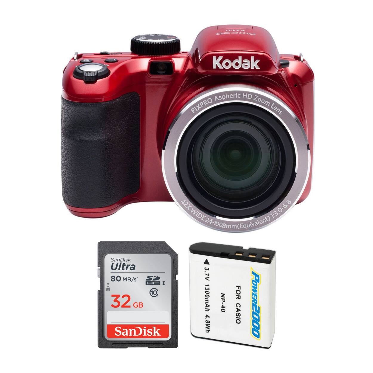 Kodak - PIXPRO AZ425 Astro Zoom Camera with 32GB Card and Battery - Red