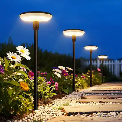 Front. Dazzed Corner - Solar Pathway Lights 8-Pack Outdoor Metal, IP65 Waterproof Solar Garden Lights - Black.