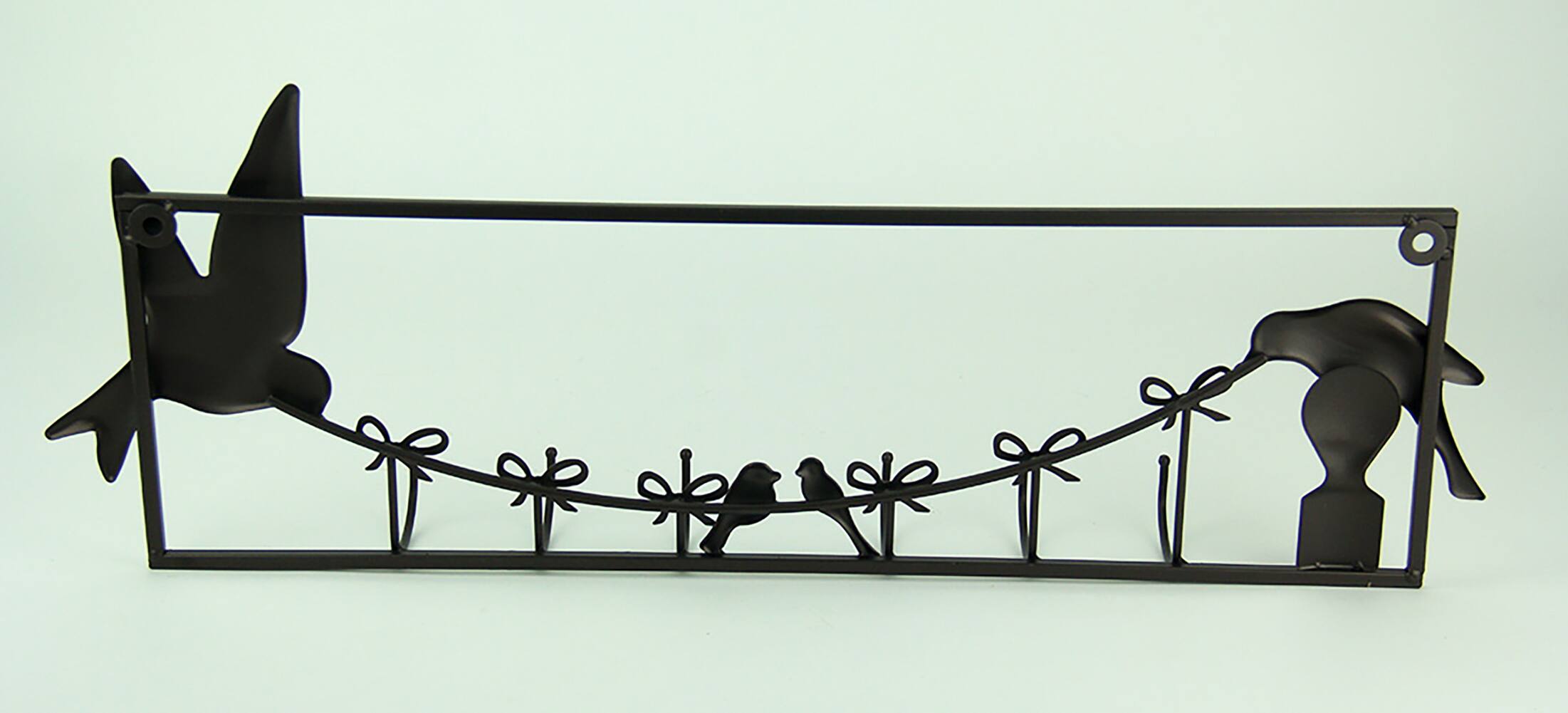 Alt View 2. Plastec - Birds and Bows Rustic Brown Metal Wall Sculpture with Hooks - Brown.