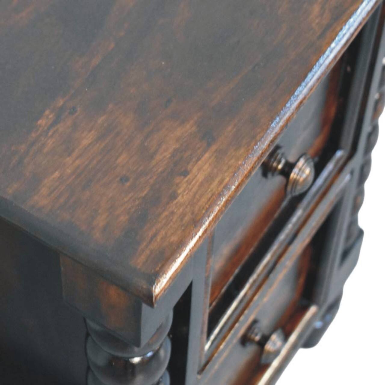 Alt View 2. Artisan Furniture - Artisan Furniture Solid Wood Spindle Duo Bedside, 2 Drawers, Dark Brown - Dark brown.