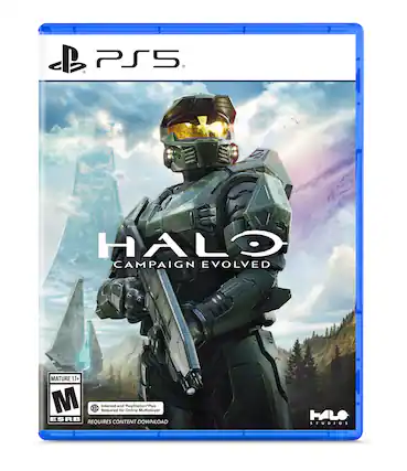 PS5. HALO CAMPAIGN EVOLVED MATURE 17+ M internet Required and for PlayStation*Plus Online Multiplayer ESRB REQUIRES CONTENT DOWNLOAD WLO STUDIOS - M (Mature 17+)