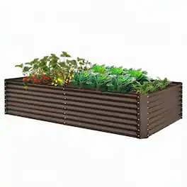 RYHNUYNE - Galvanized Raised Garden Bed 8x4x2 ft Outdoor Metal Planter Box for Vegetables Flowers and Herbs with Open Base - Brown