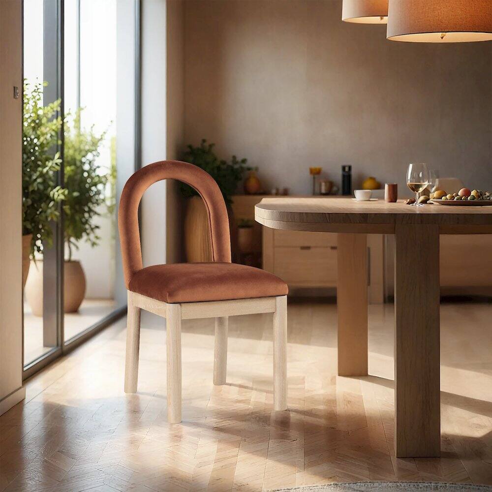 Alt View 1. Meridian Furniture - Conrad Cognac Velvet Dining Chair - Brown.
