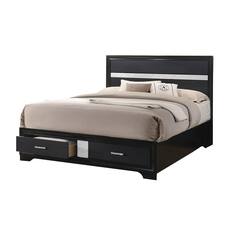 Front. Manhattan Lane - Wooden Eastern King Size Bed with 2 Storage Drawers - Black and Silver.