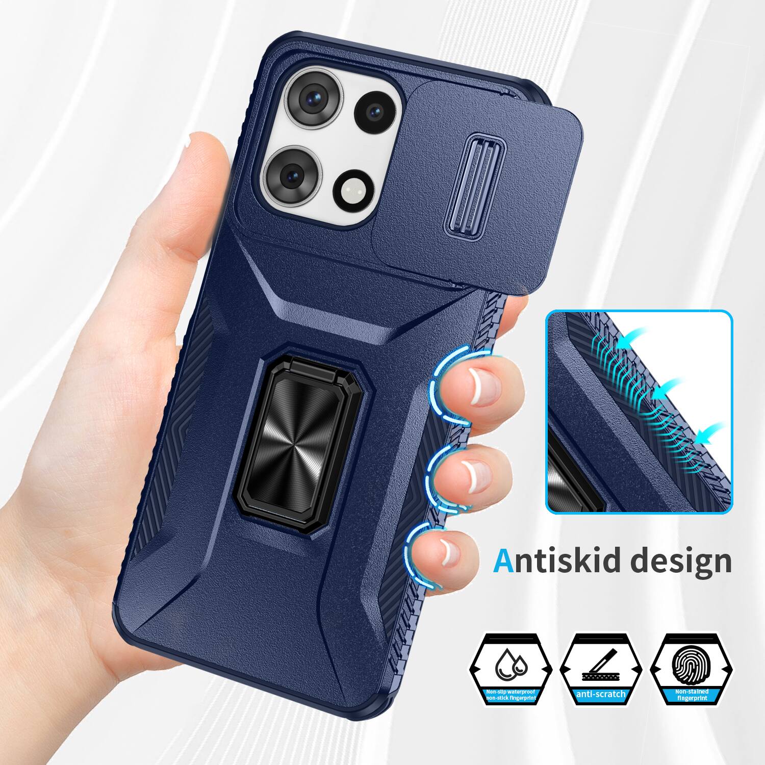 Antiskid design  
Non-slip, non-stick fingerprint  
anti-scratch  
Non-stained fingerprint