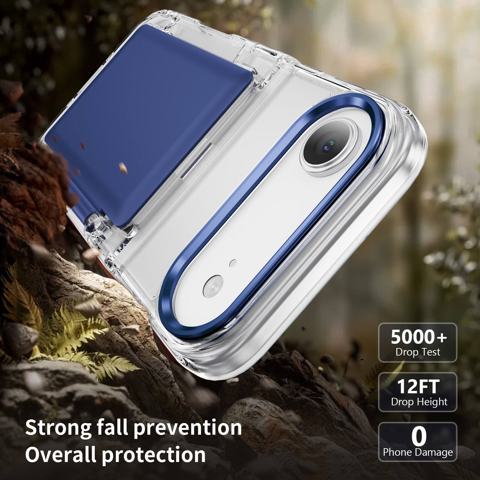 5000+ Drop Test  
Strong fall prevention  
Overall protection  
12FT Drop Height  
0 Phone Damage