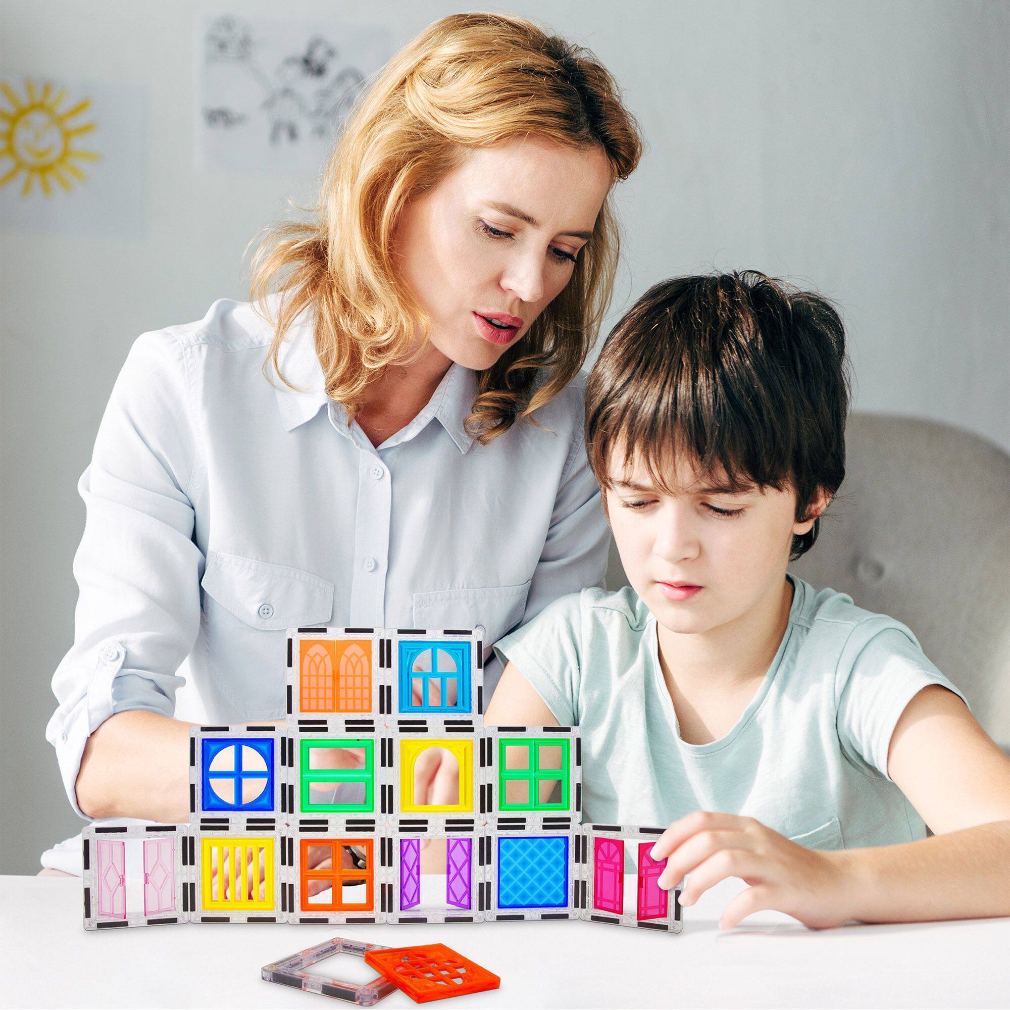 Alt View 2. PicassoTiles - PICASSO-TILES 30 PC Window and Door Clip-on, Magnetic Tiles, Building Blocks, STEM Toys for Kids 3+.