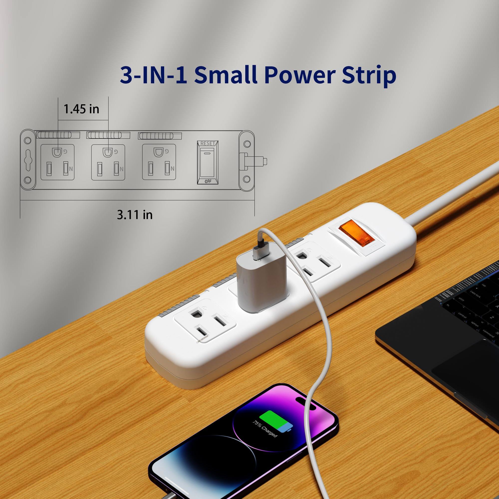 3-IN-1 Small Power Strip

1.45 in

3.11 in

75% Charged
