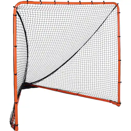 Front. VEVOR - Lacrosse Goal, 6' x 6' Lacrosse Net, Folding Portable Backyard Lacrosse Training Equipment, Steel Frame Training Net - Orange.