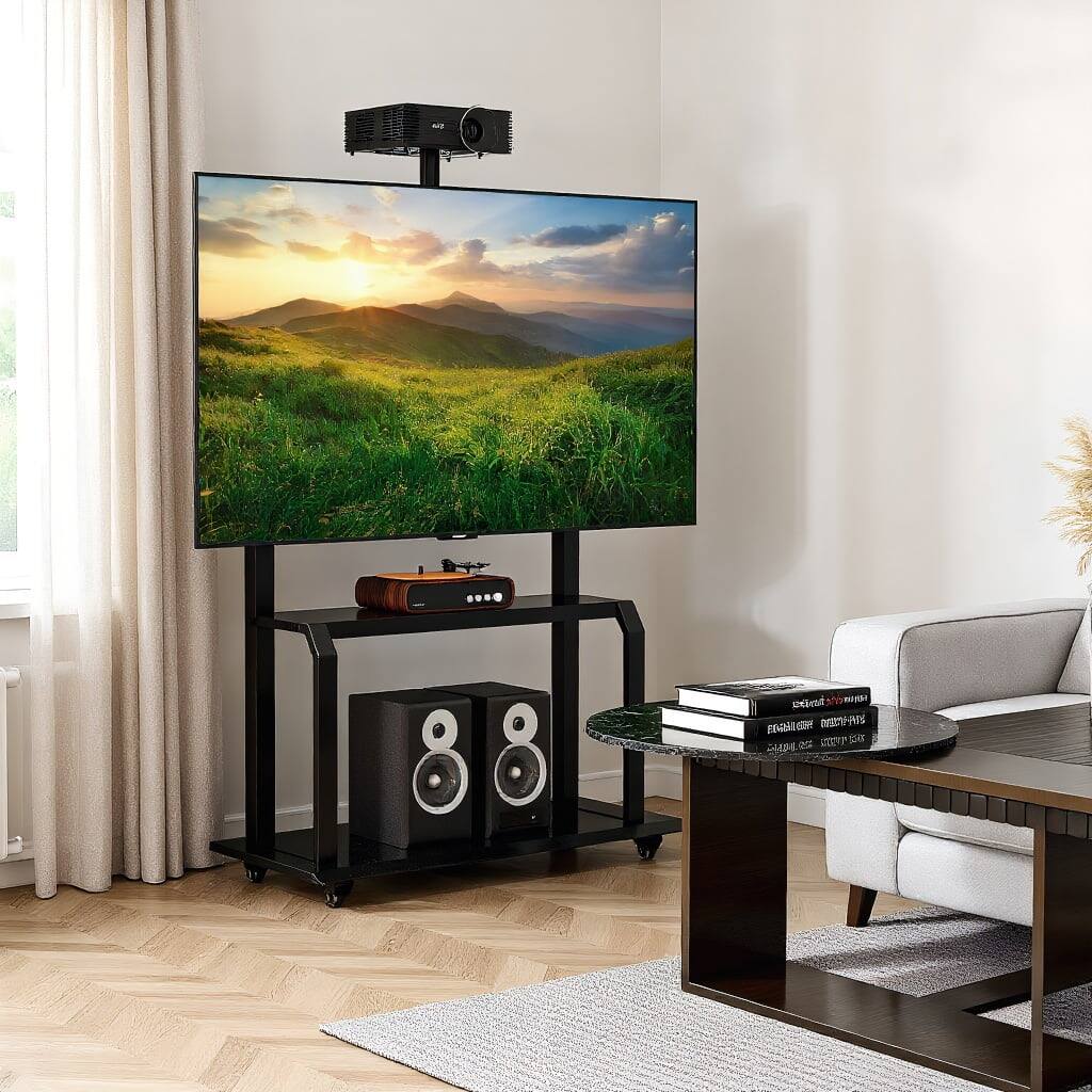 Kadyn - Modern 80 In with Display Shelves TV Stand - for Living Room with Cable Management for Living Room - Black