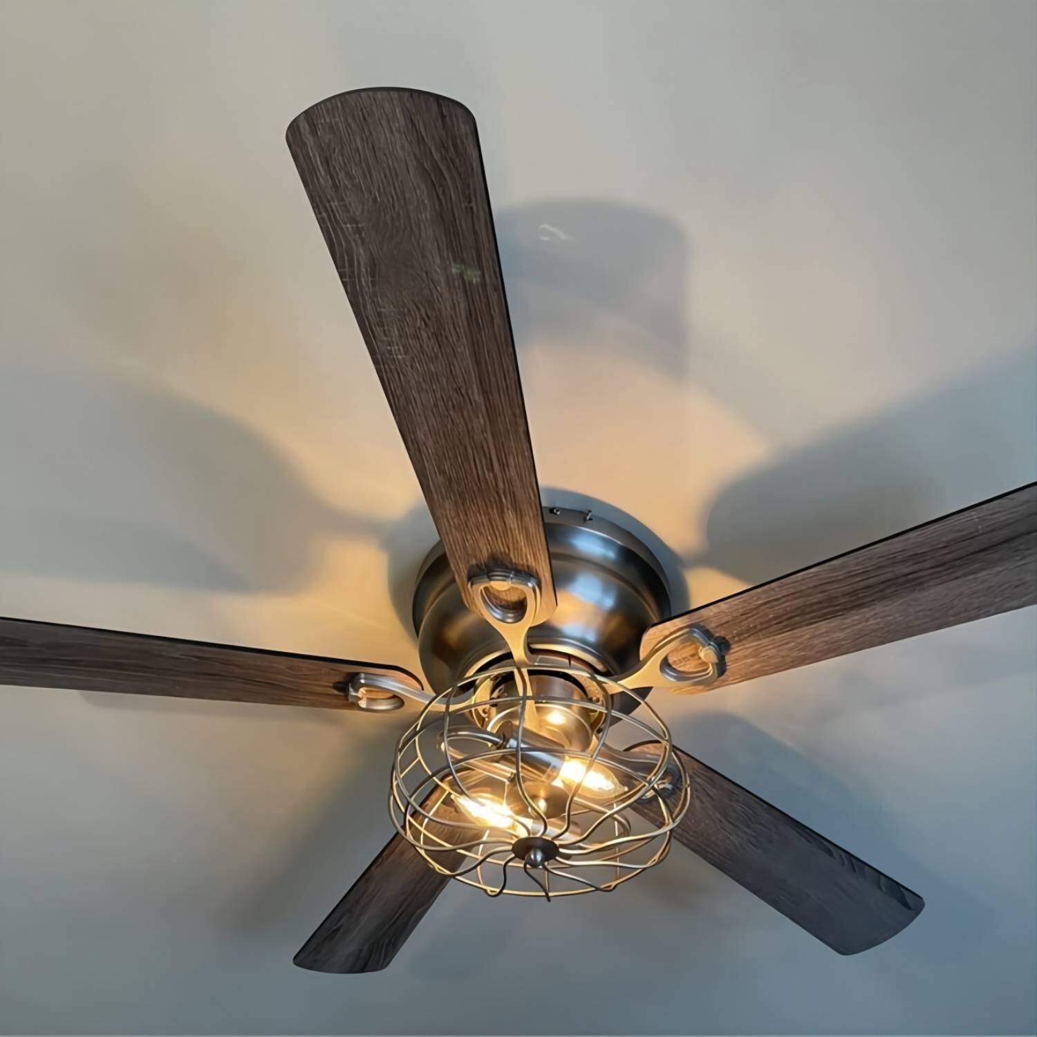 Alt View 10. Parrot Uncle - 48" Industrial Wood Low Profile Ceiling Fan with Light Kit and Remote and 3-Speed Motor - Nickel.