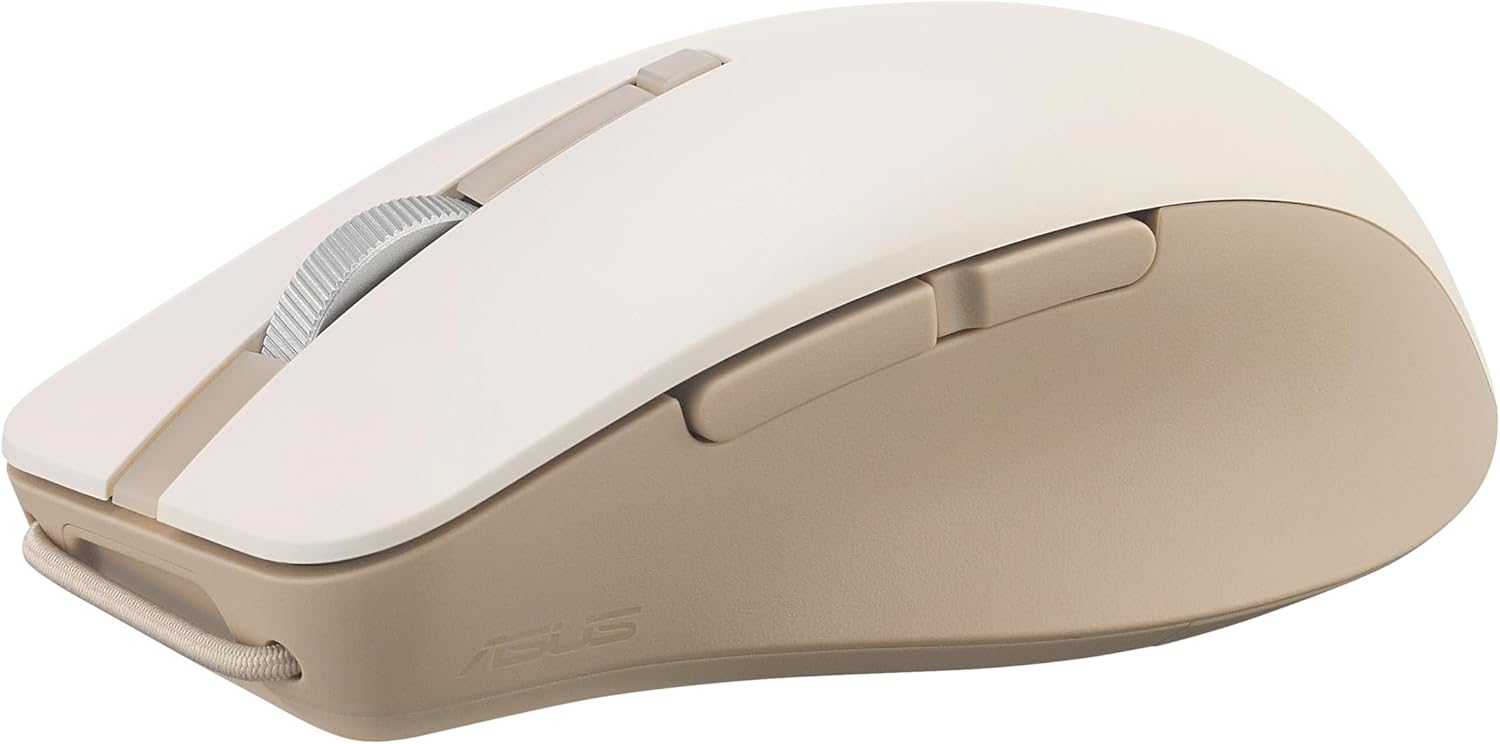 Alt View 1. ASUS - Wireless SmartO Mouse Silent Plus – Dual Mode (BT/2.4GHz), up to 3 Devices, Ergonomic, 4200 DPI - Oat Milk.