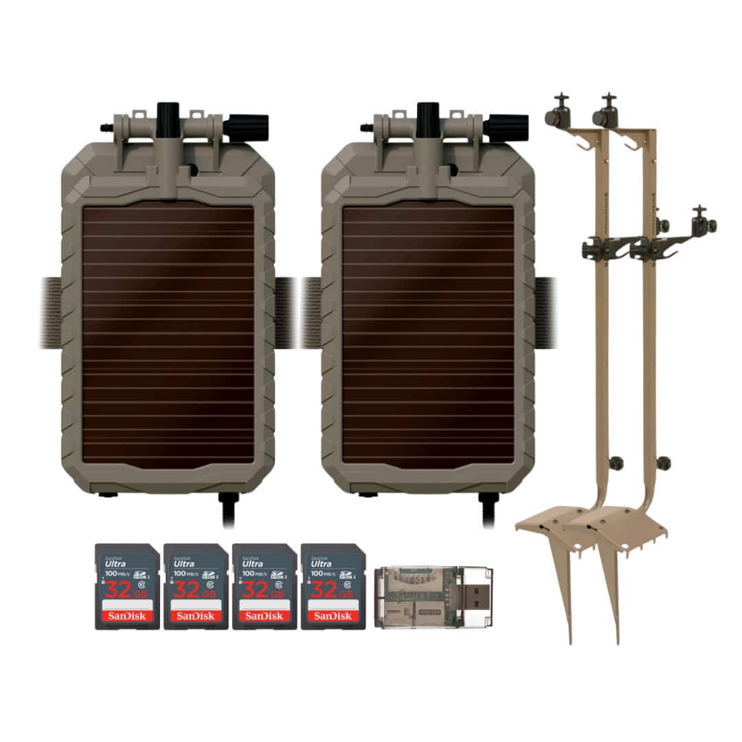 Stealth Cam - Mounting Post for Camera& Solar Pak with Solar Battery Pack 32GB Memory Cards and Card Reader (2 Pack)