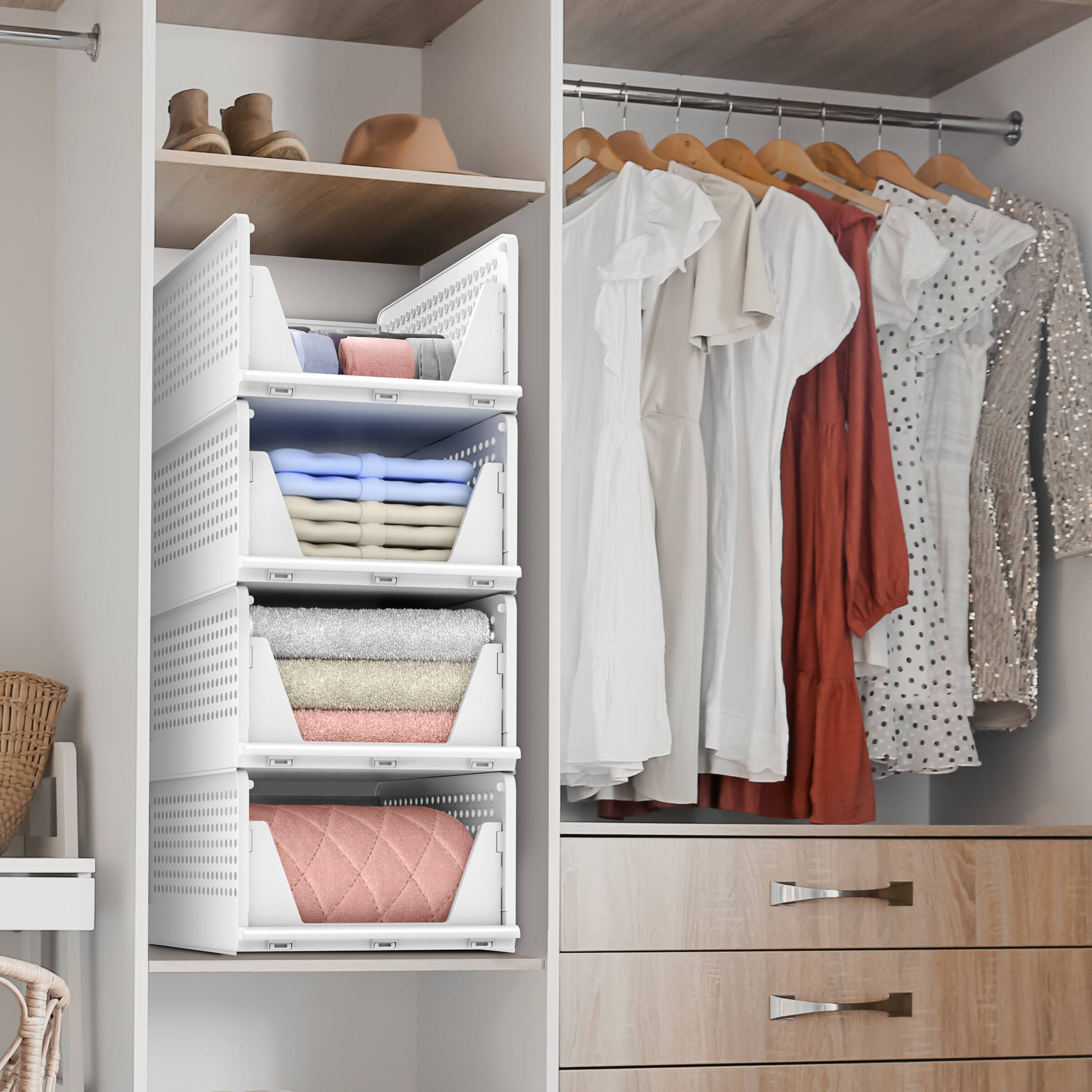 Left. Sorbus - Sorbus Shelf Organizer - Closet Shelf Organizer for Clothes, Closet, Bathroom, Kitchen, Garage - Plastic Stackable Shelf - White Medium.