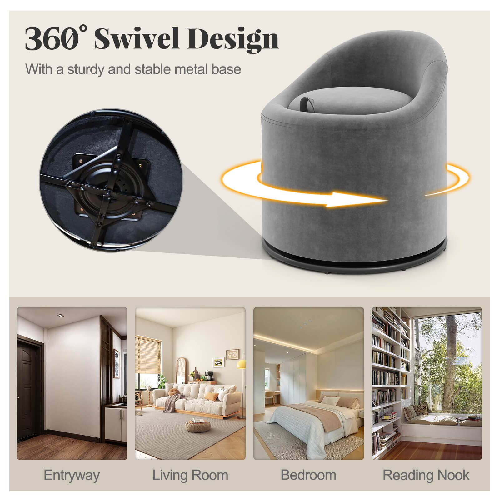 360° Swivel Design  
With a sturdy and stable metal base  

Entryway  
Living Room  
Bedroom  
Reading Nook