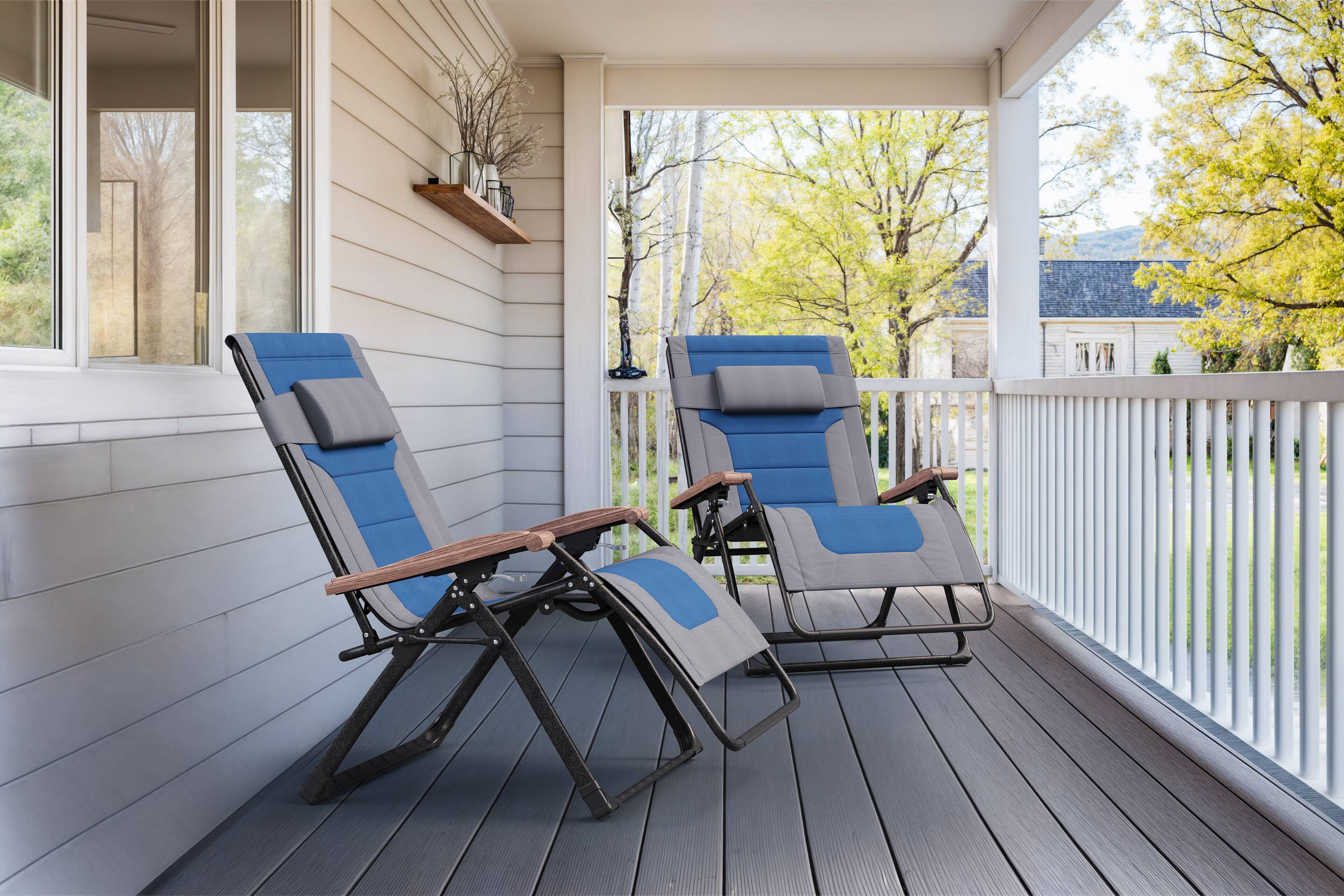 Alt View 1. PURPLE LEAF - ExtraWide Outdoor Chaise Lounge Patio Zero Gravity Recliner Folding Chair with Quilted Seat Adjustable Headrest for Lawn - Grey & Navy Blue.