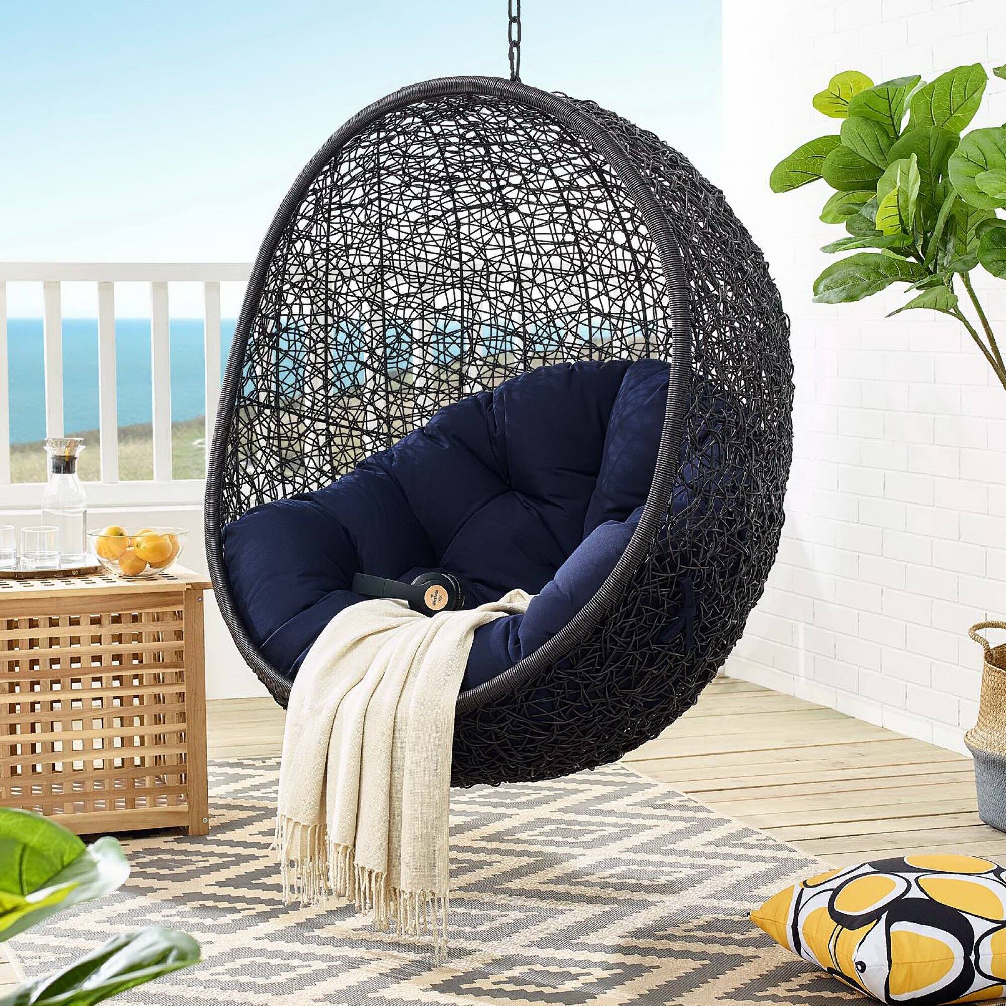 Alt View 2. Modway - Encase Sunbrella® Fabric Swing Outdoor Patio Lounge Chair Without Stand by Modway - Black Navy.