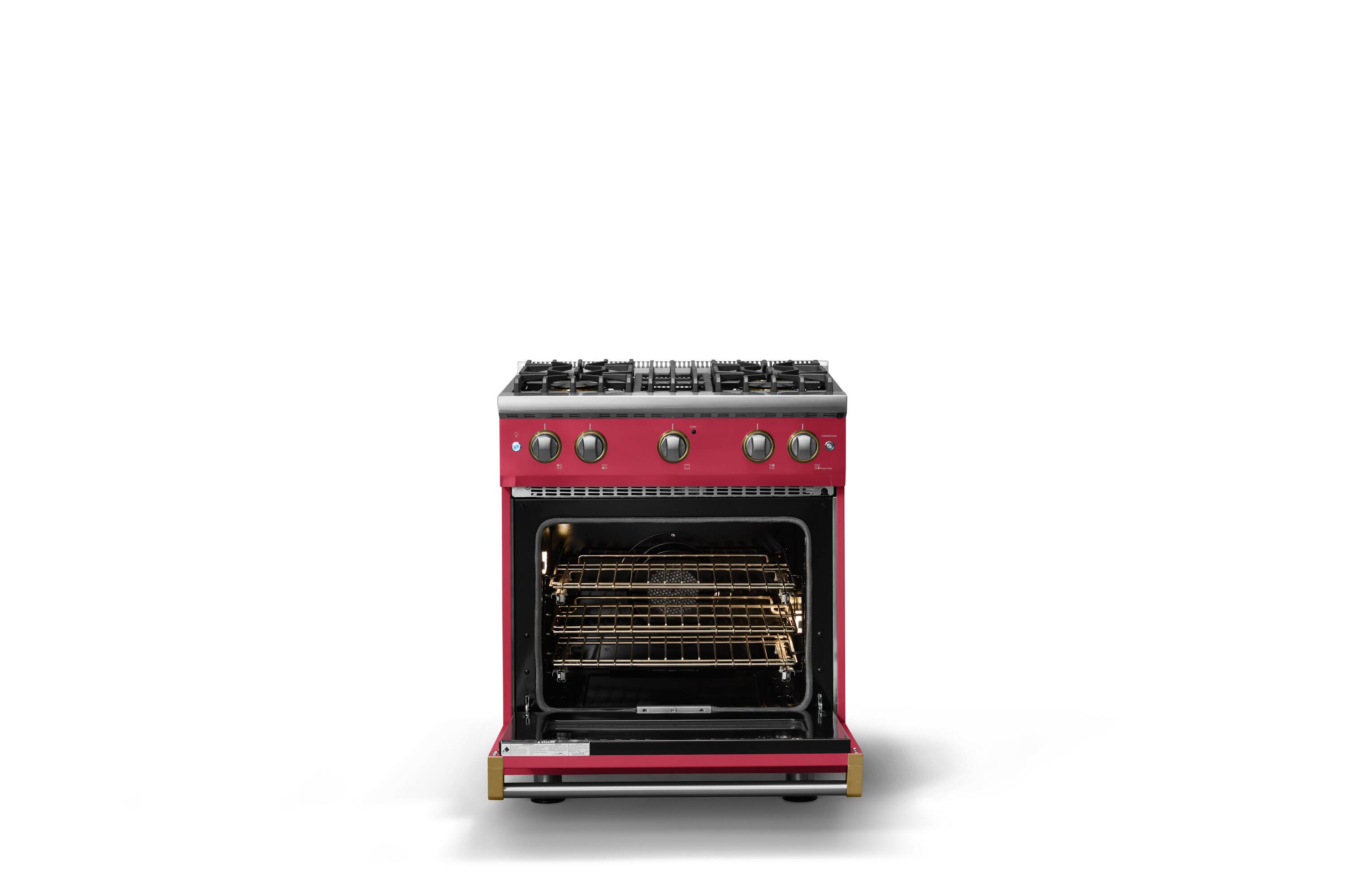Alt View 2. Viking - 30 in. Wide Pro 5 Series 4.0 Cu. Ft. Freestanding Sealed 4 Burner Gas Convection Range - Valentine/Brushed Brass - Valentine.