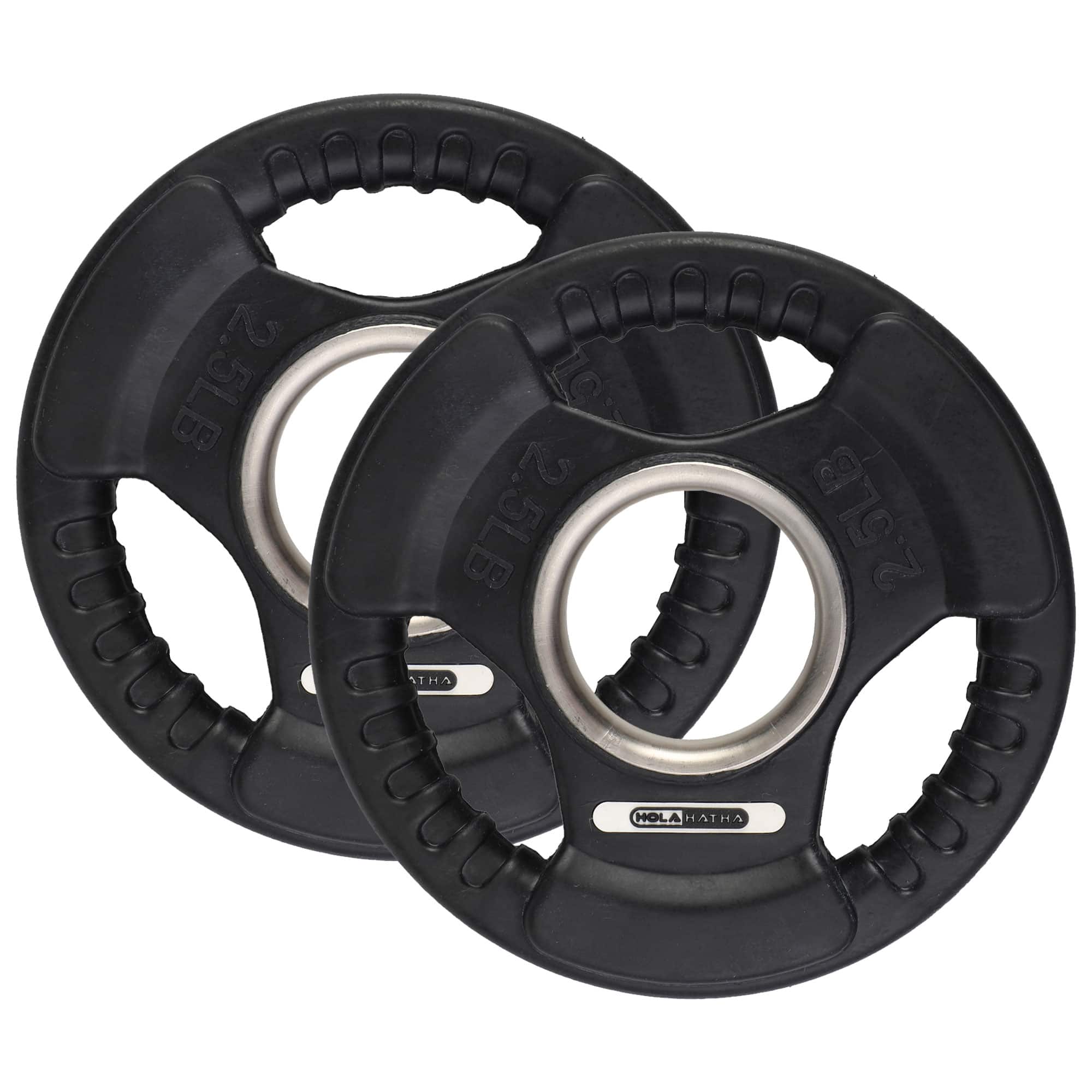 HolaHatha - 2.5 Pound Olympic Rubber Coated Weight Plate w/Handle, (2 Pack) - Black