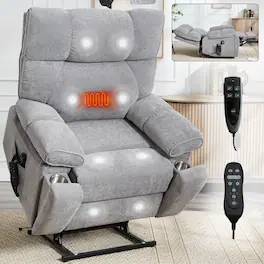 GOODSILO - Large Dual Motor Electric Power Lift Recliner with Massage and Lumbar Heat Functions for Ultimate Comfort - Gray