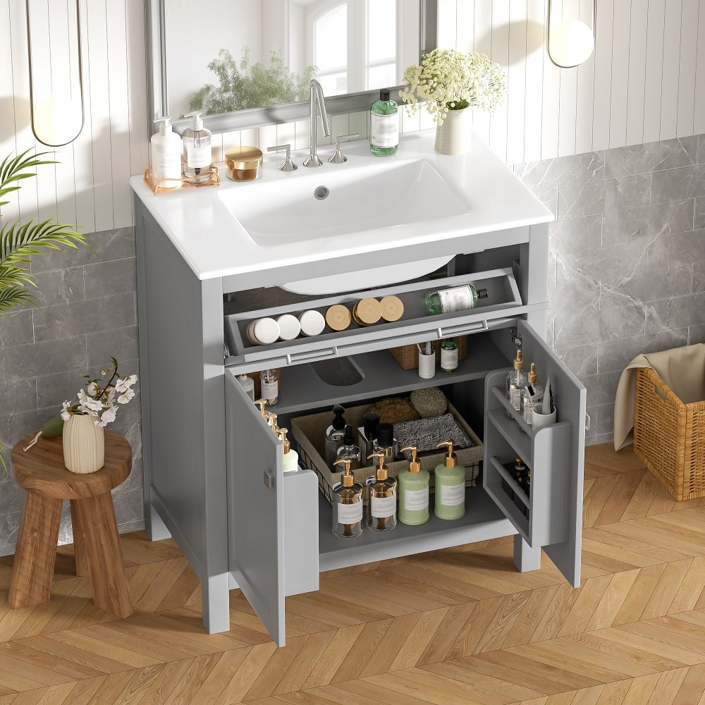 Loheer - 30 inch bathroom vanity with sink Modern Single Bathroom Cabinet with Ceramic Basin - Gray