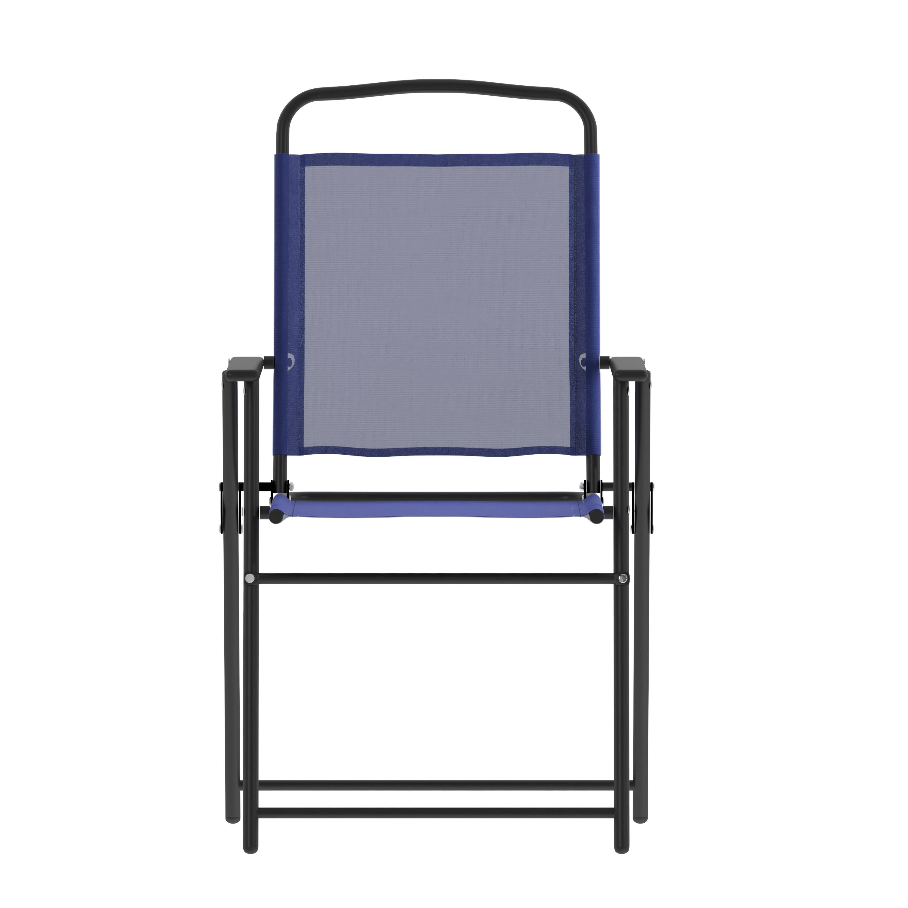 Alt View 10. Emma + Oliver - Munroe Set of 4 Textilene Folding Sling Style Patio Chairs with Armrests - Navy.