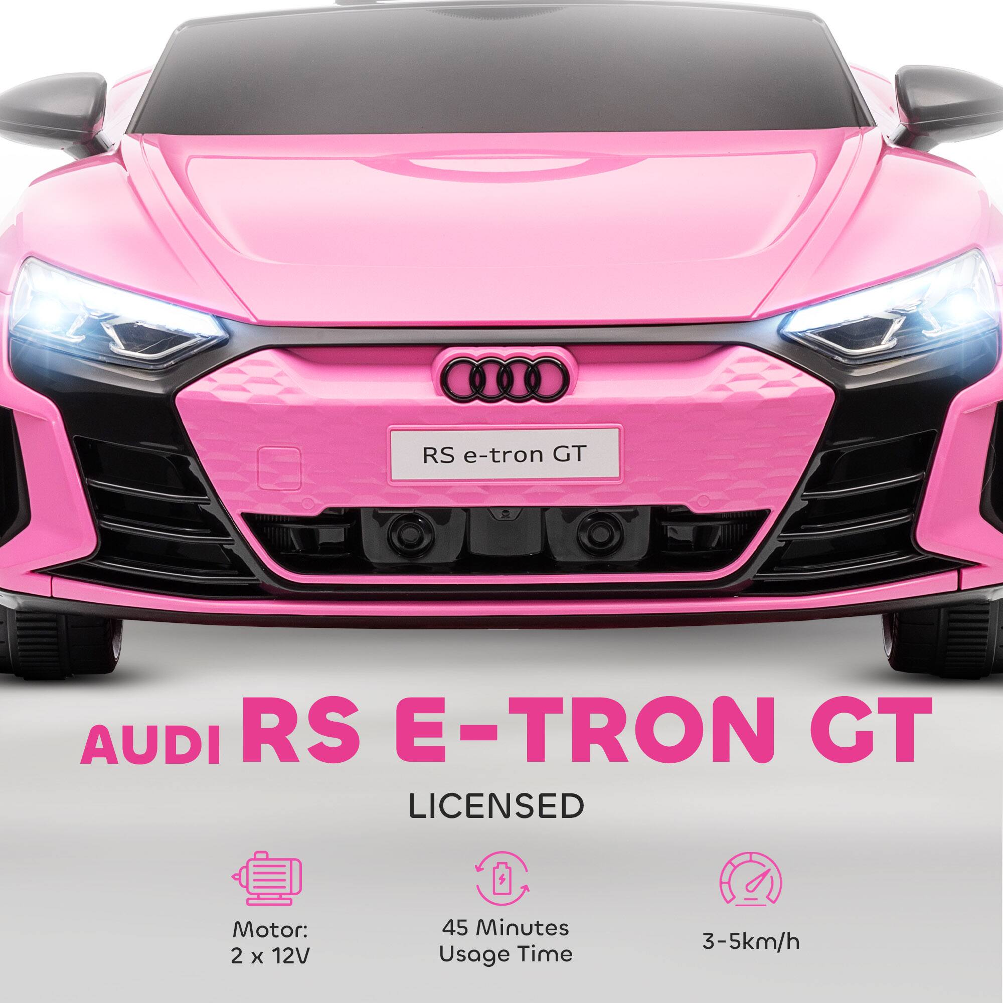 Audi RS E-Tron GT  
Licensed  

Motor: 2 x 12V  
45 Minutes Usage Time  
3-5 km/h