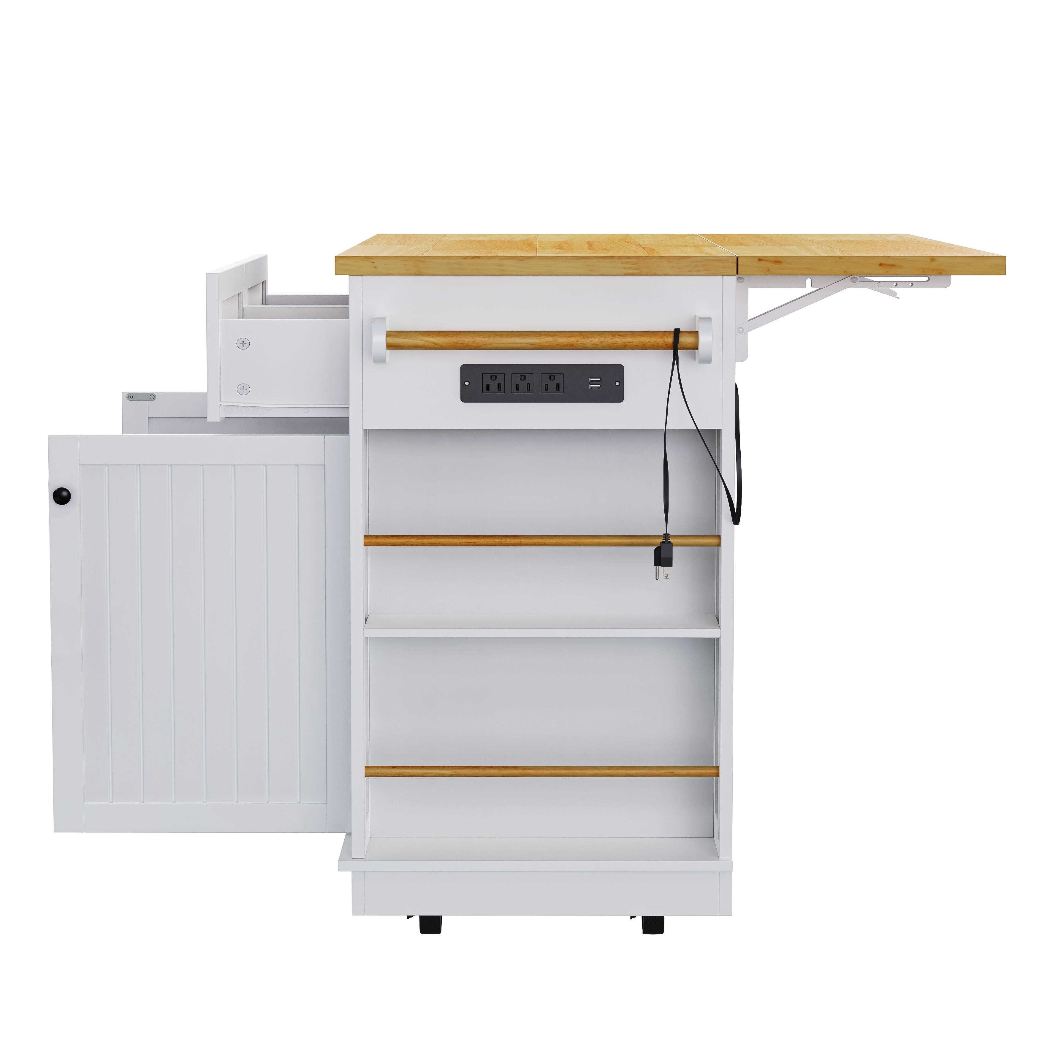 Alt View 4. Forest'nSky - 48 inch Kitchen Island with 2 Bar Stools & Power Outlet, 5 Side Racks, 2 Drawers, White - White.