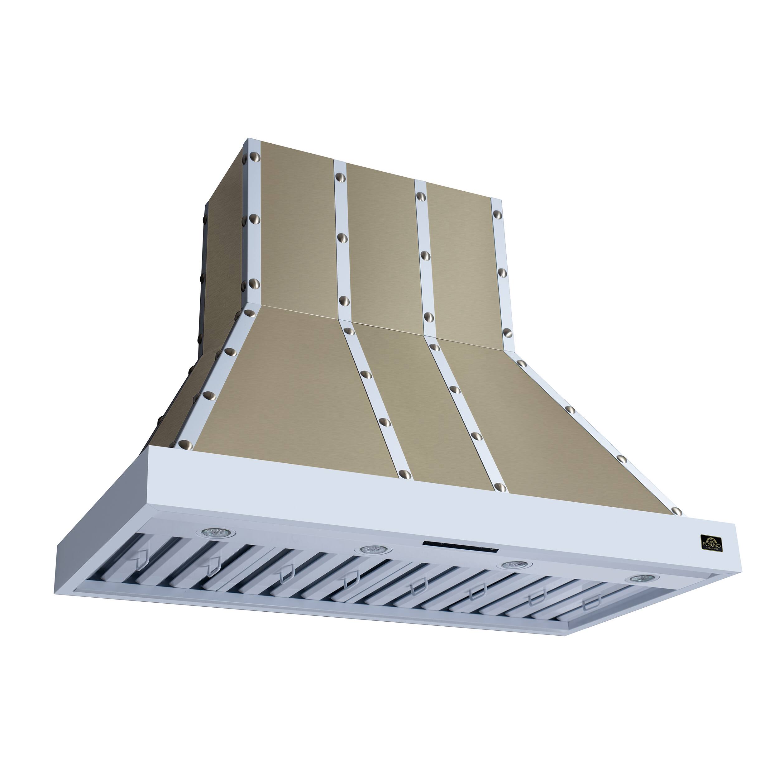 Left. Forno Appliances - Ambassador 48" Wall Mount Range Hood with Touch Controls, LED Lighting and Remote Control - White with Copper Trim - White/Copper.