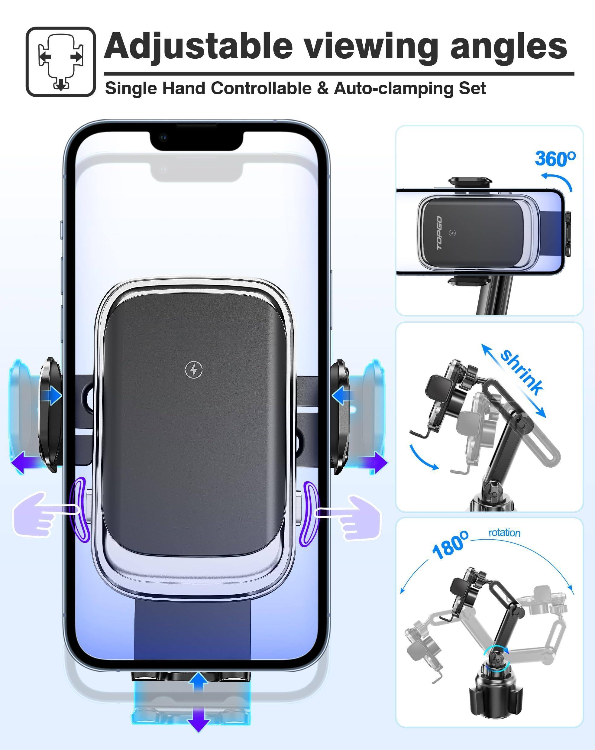 Adjustable viewing angles  
Single Hand Controllable & Auto-clamping Set  

360°  
shrink  
180° rotation
